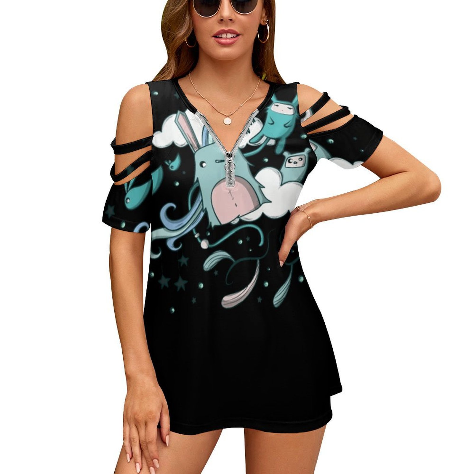 Women Accessories Vector - T-shirt imprimé avec fermeture éclair pour